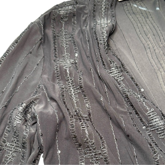 Susan Graver Small Green Sequin Embroidered Cardigan - Picture 3 of 4